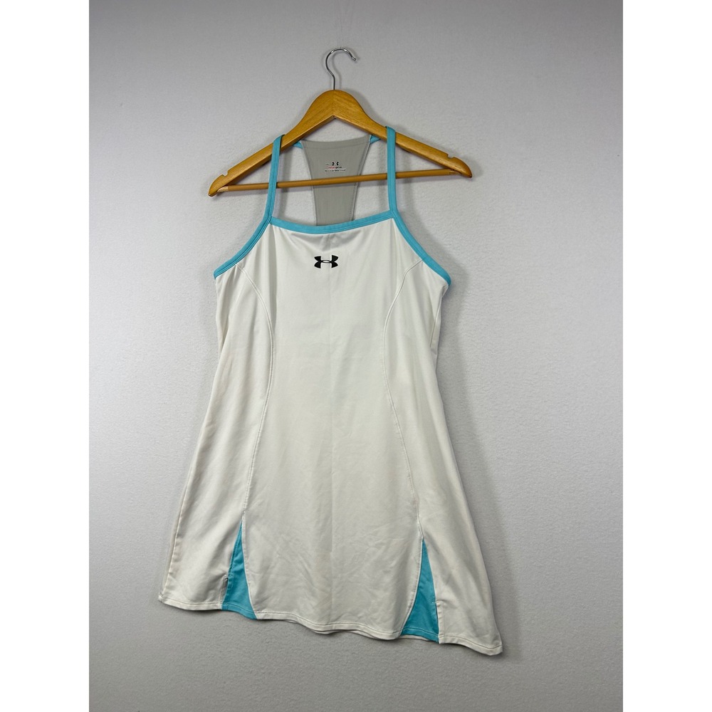 Tenniscore Under‎ Armour Womens Large White Turquoise HeatGear Racerback Dress - Picture 10 of 10